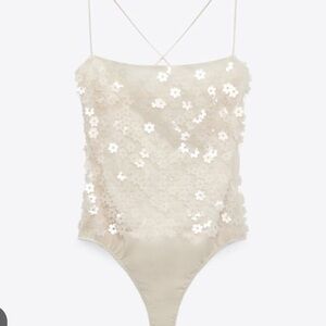 Zara floral sequin bodysuit size L